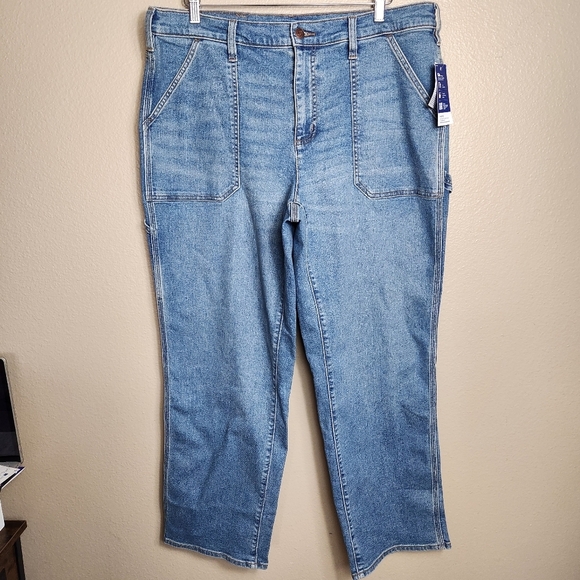 Lands End Wmns Recover High Rise Relaxed Straight Utility Blue Jeans |16x30| NEW - Picture 4 of 12